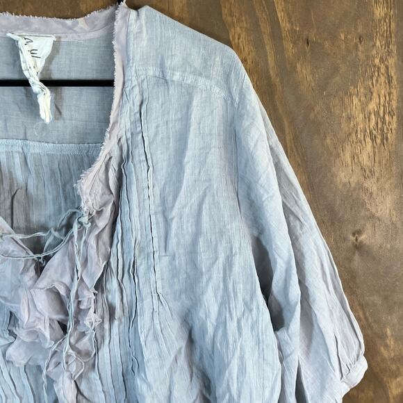 Free People Womens Blouse Purple Gray V Neck Pleated Ruffles Loose Fit XS - Picture 5 of 11